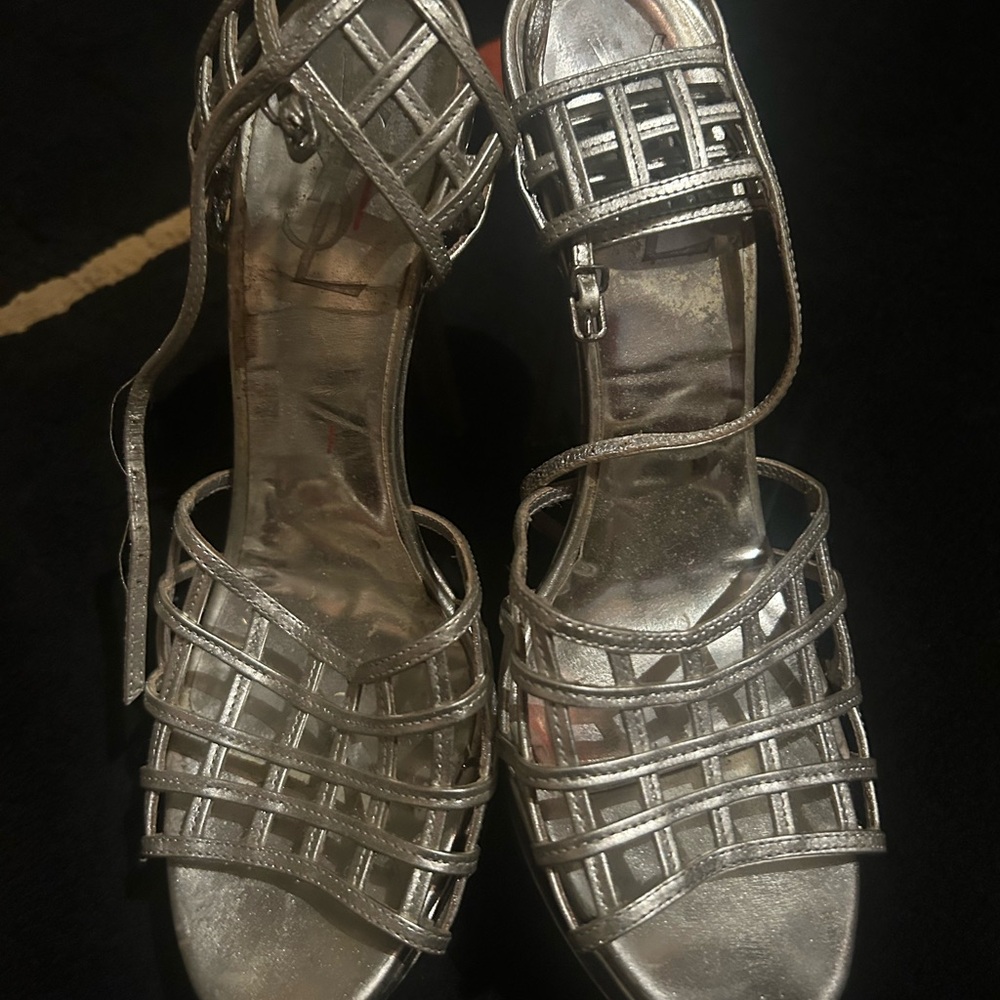 Elegant Silver YSL Strappy Women's Heels, Yves Saint Laurent “the cage” $1600